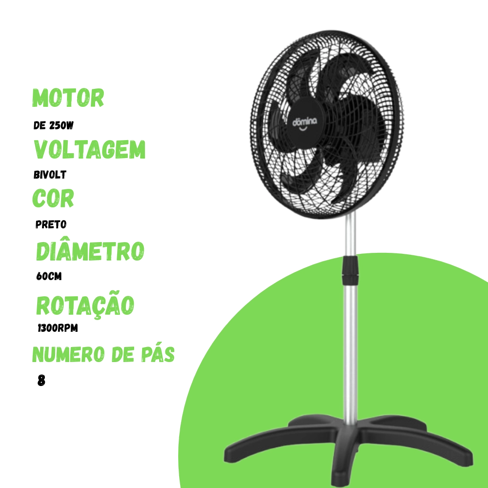 Ventilador de Coluna Dômina Turbo 60cm Motor WEG 250W - Preto
 Bivolt
