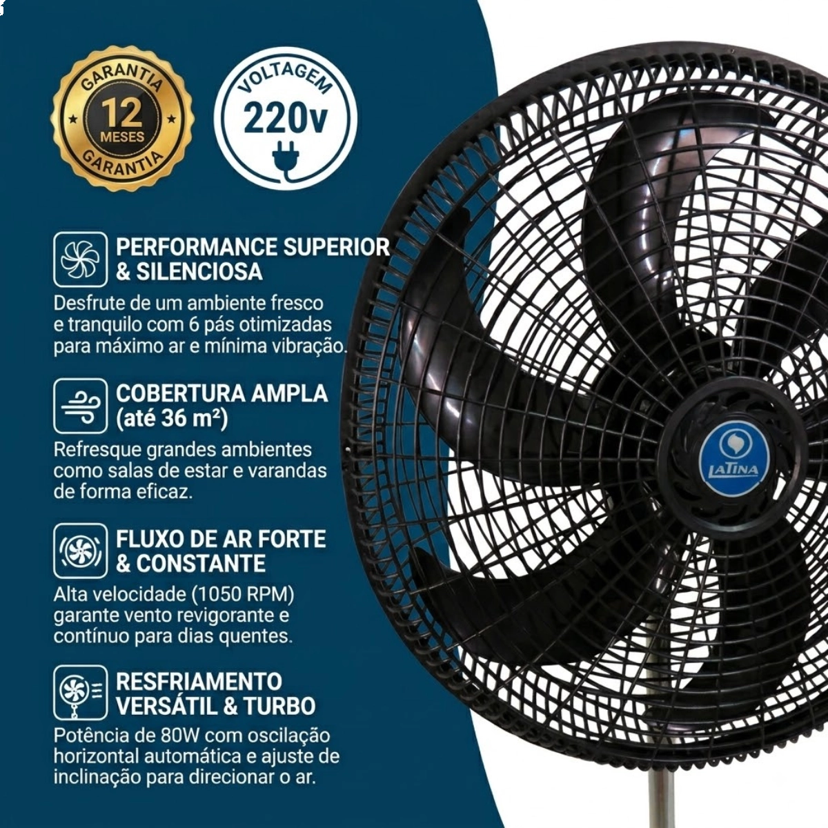VENTILADOR DE COLUNA LATINA 50CM 6 PÁS SILENCIOSO V0653 22OV