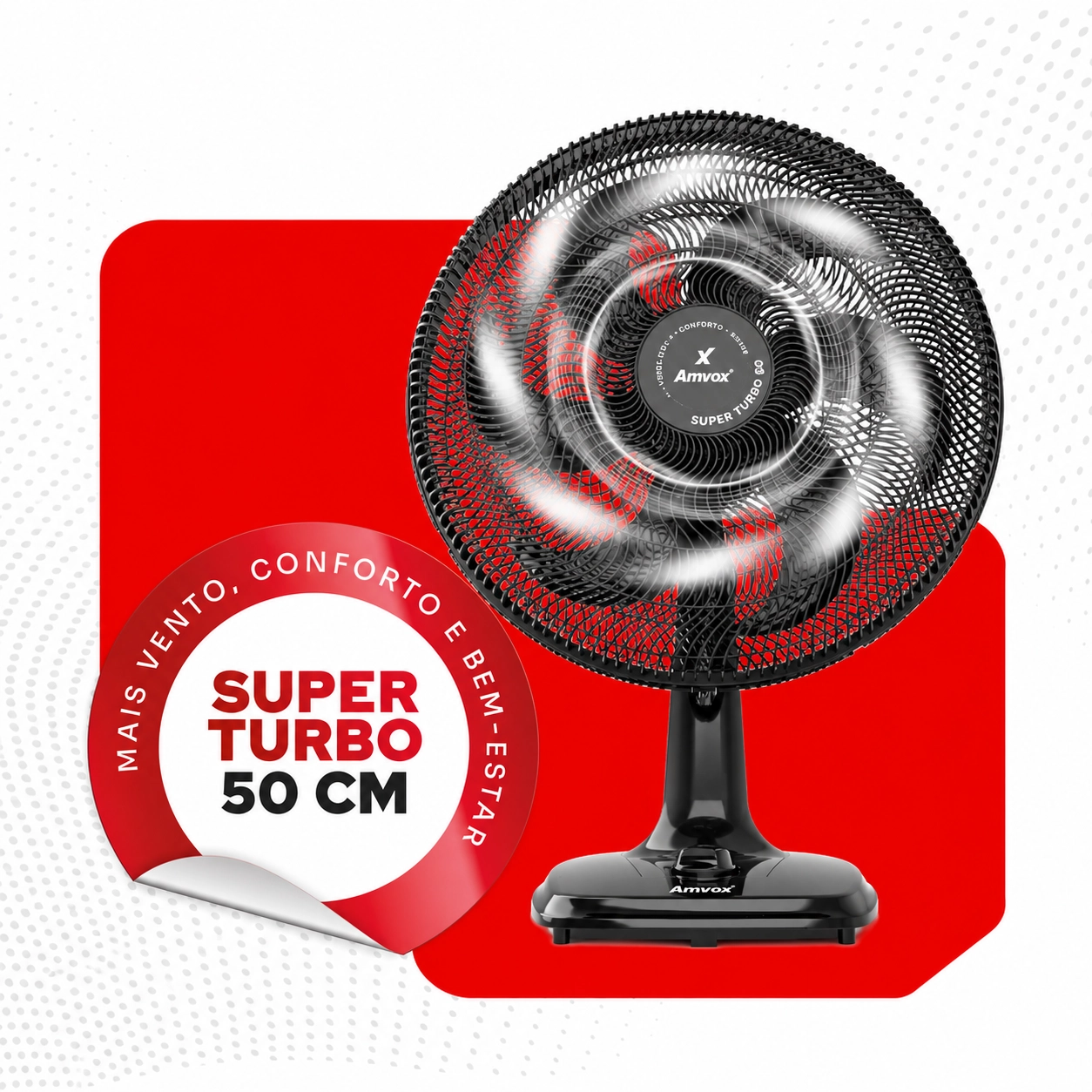 VENTILADOR DE MESA AMVOX TURBO 50CM 6 PÁS 130W 3 VELOCIDADES 220V PRETO VENTILADOR DE MESA AMVOX TURBO 50CM 6 PÁS 130W 3 VELOCIDADES 220V PRETO