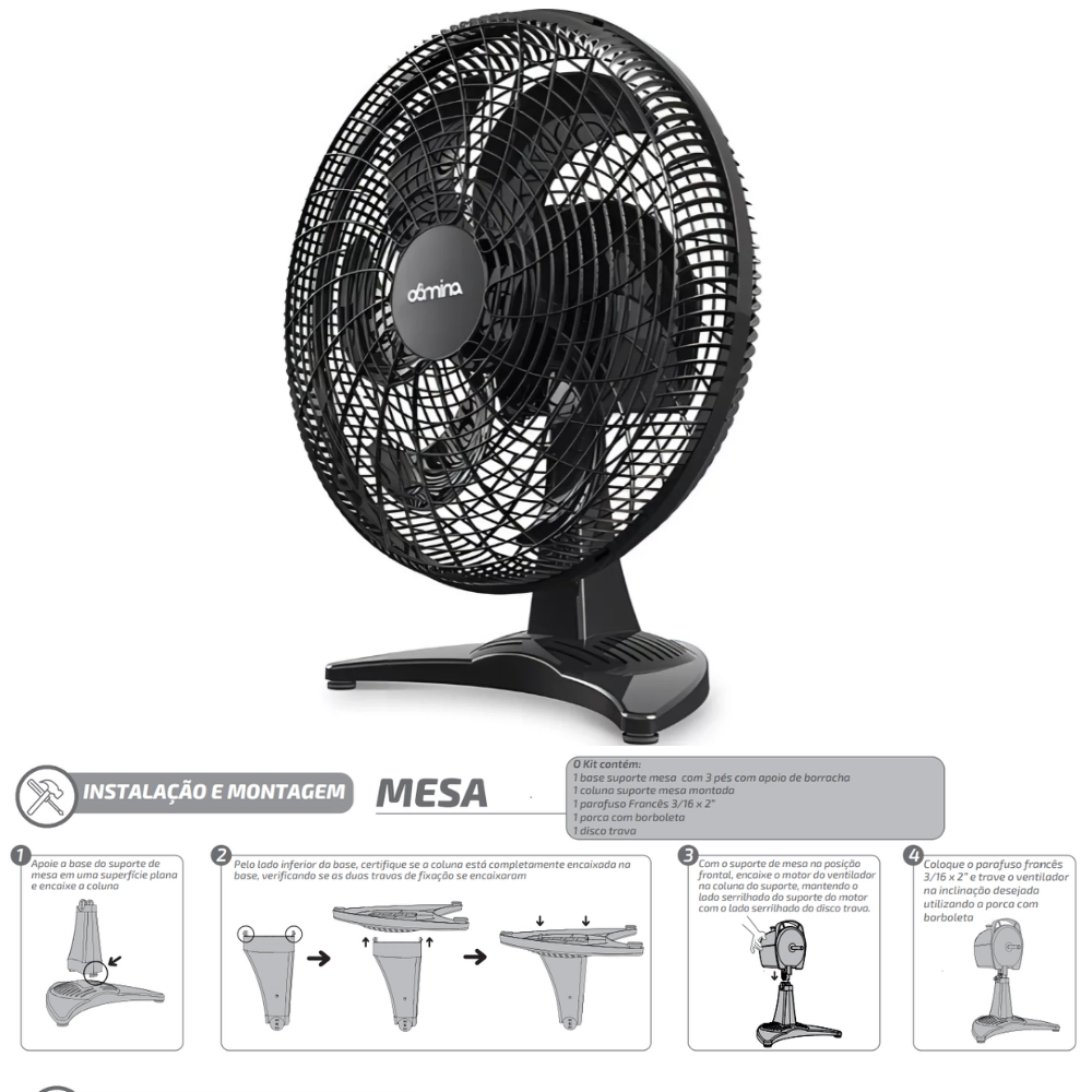 Ventilador de Mesa Dômina 50cm Preto 200w Bivolt , Silêncio e Eficiência para o Seu Conforto