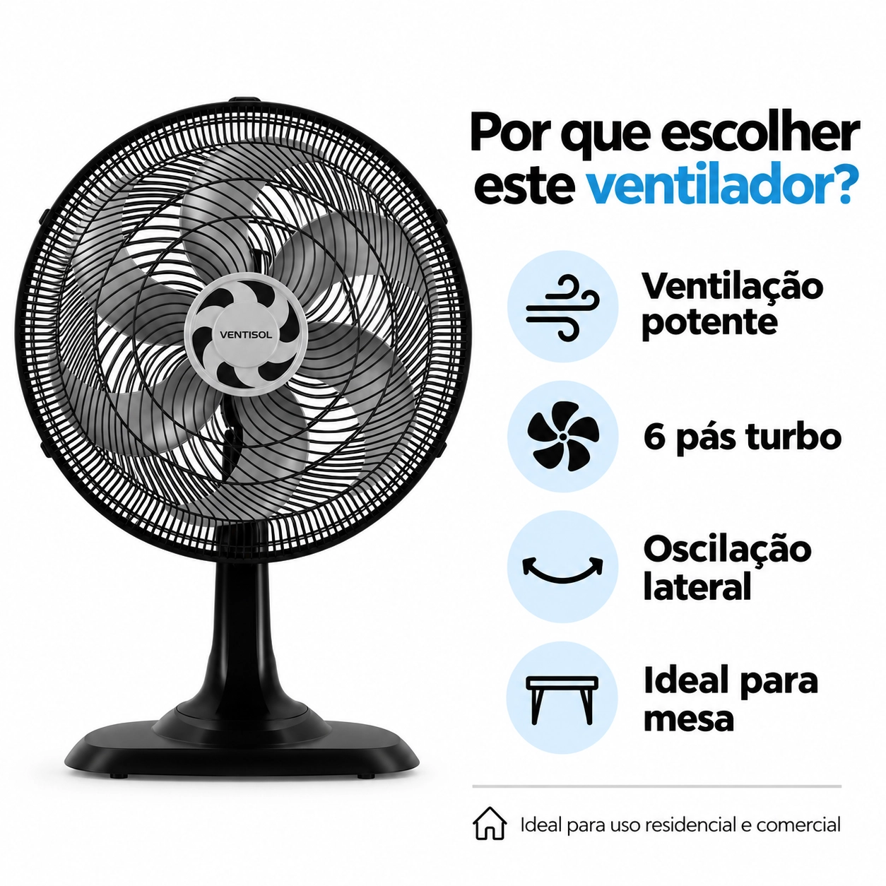 VENTILADOR DE MESA TURBO 40CM 6 PÁS OSCILANTE 127V PRETO PREMIUM VENTILADOR DE MESA TURBO 40CM 6 PÁS OSCILANTE 127V PRETO PREMIUM