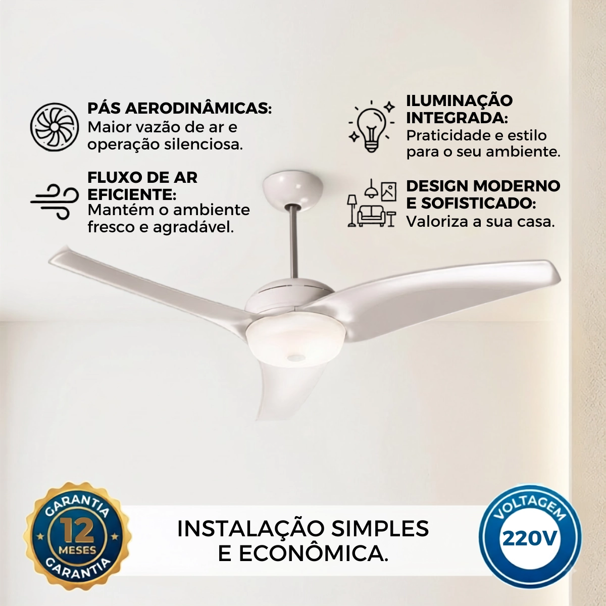 VENTILADOR DE TETO LATINA VT633 LUMINARIA SILENCIOSO BRANCO 220V VENTILADOR DE TETO LATINA VT633 LUMINARIA SILENCIOSO BRANCO 220V