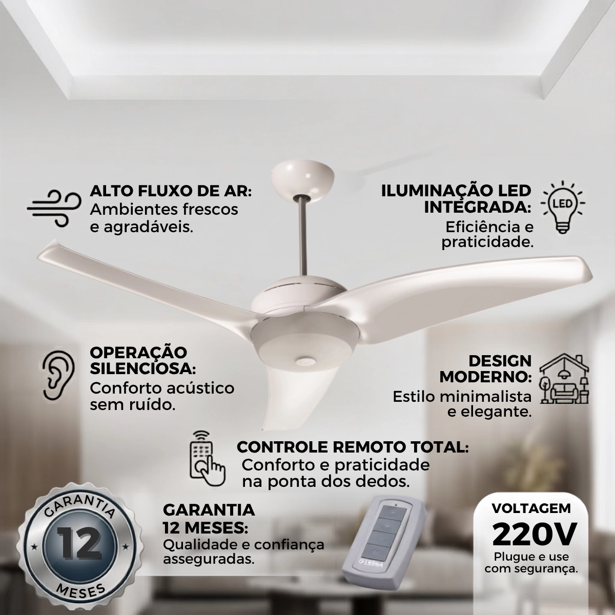 VENTILADOR DE TETO LATINA VT673 CONTROLE REMOTO BRANCO 220V VENTILADOR DE TETO LATINA VT673 CONTROLE REMOTO BRANCO 220V