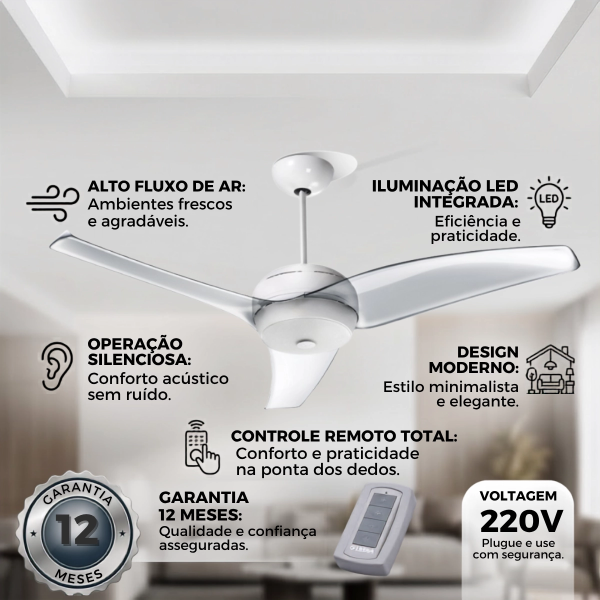 VENTILADOR DE TETO LATINA VT673 CONTROLE REMOTO CRISTAL 220V VENTILADOR DE TETO LATINA VT673 CONTROLE REMOTO CRISTAL 220V
