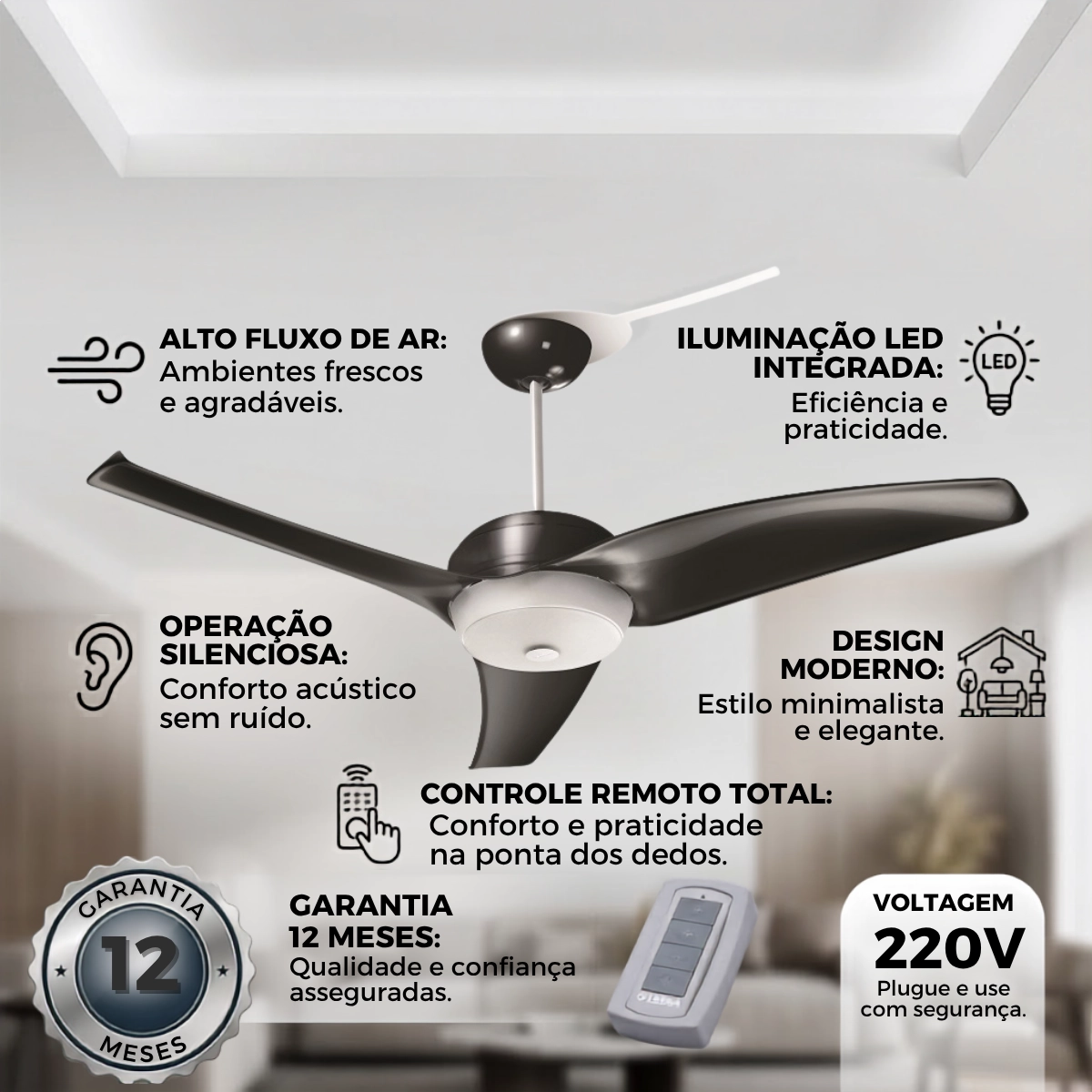 VENTILADOR DE TETO LATINA VT673 CONTROLE REMOTO PRETO 220V VENTILADOR DE TETO LATINA VT673 CONTROLE REMOTO PRETO 220V