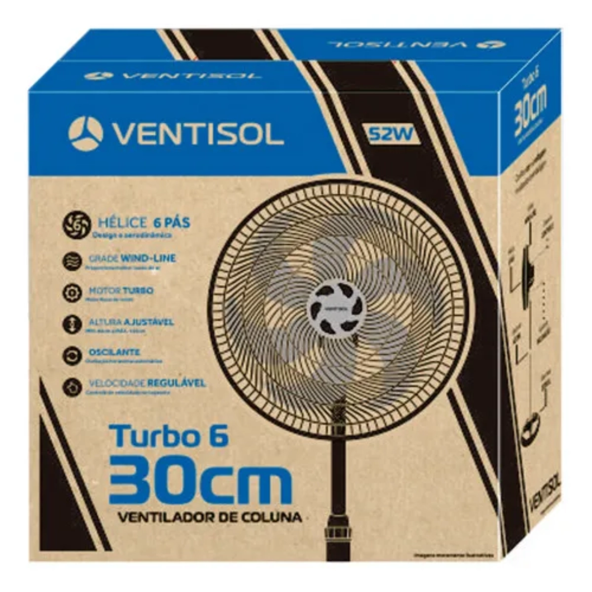 VENTILADOR OSCILANTE DE COLUNA VENTISOL 30CM TURBO 6 PÁS PRETO 127V
