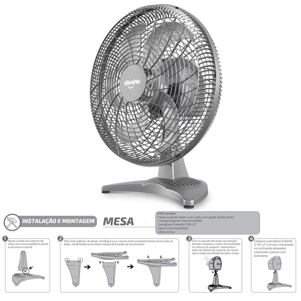 Ventilador Oscilante de Mesa 43cm Domina Turbo Power Silence Force - Prata 