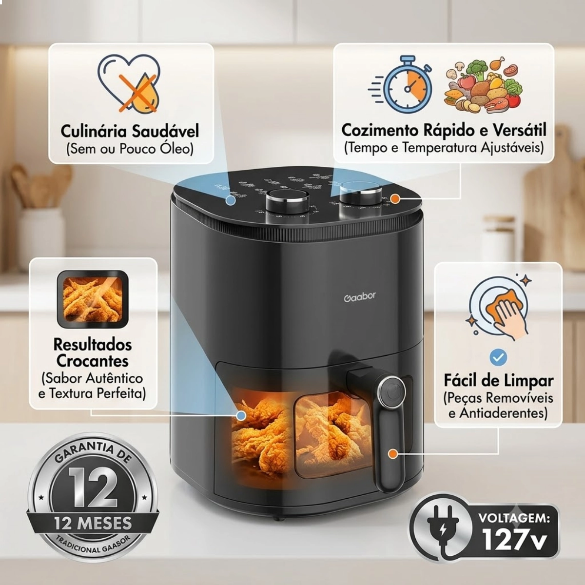Air Fryer Duo Analogica 4,2 Litros Gaabor Af-45m02as Preto 127v Air Fryer Duo Analogica 4,2 Litros Gaabor Af-45m02as Preto 127v