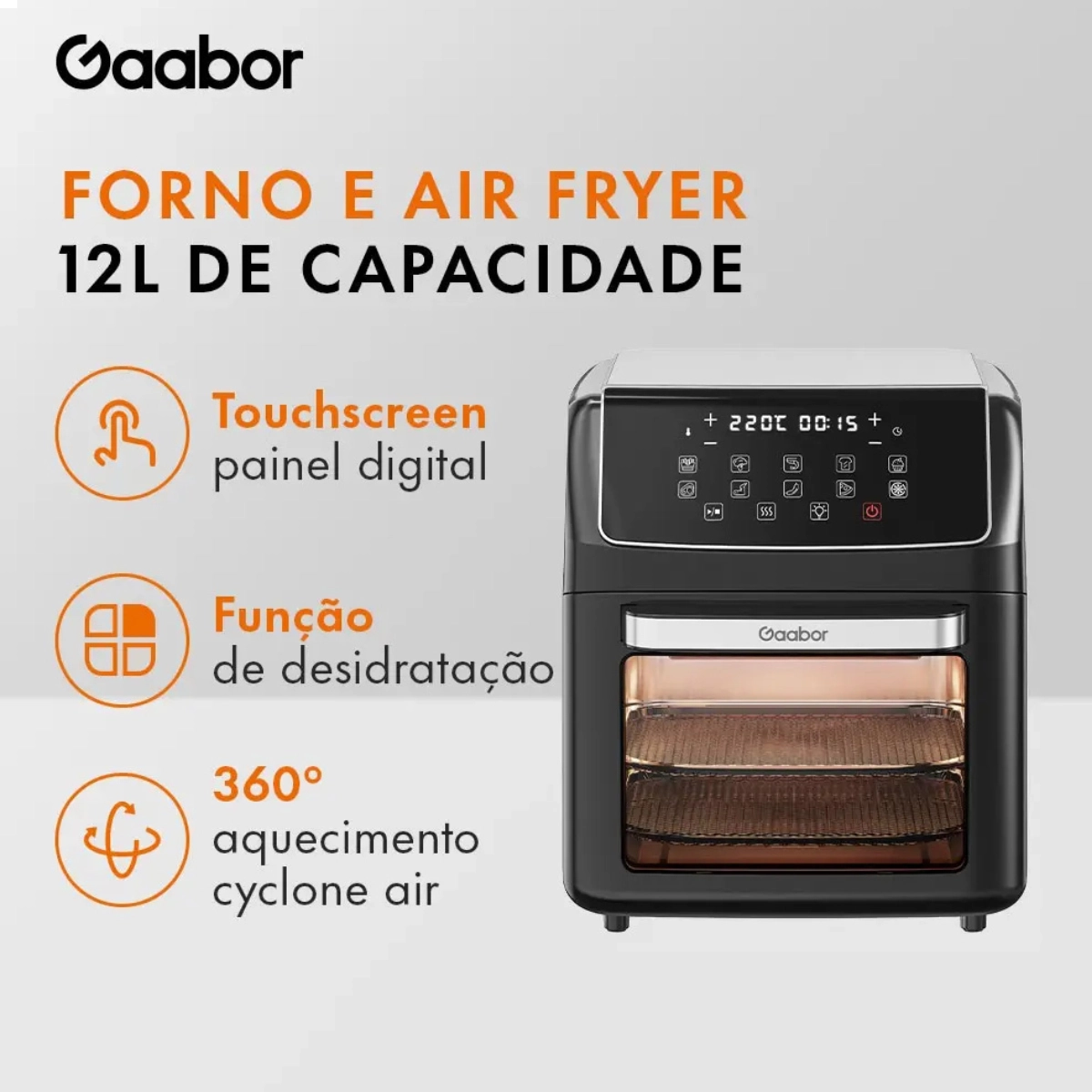 AIR FRYER GAABOR 12L DIGITAL 2000W PRETO PAINEL TOUCH 127V AIR FRYER GAABOR 12L DIGITAL 2000W PRETO PAINEL TOUCH 127V