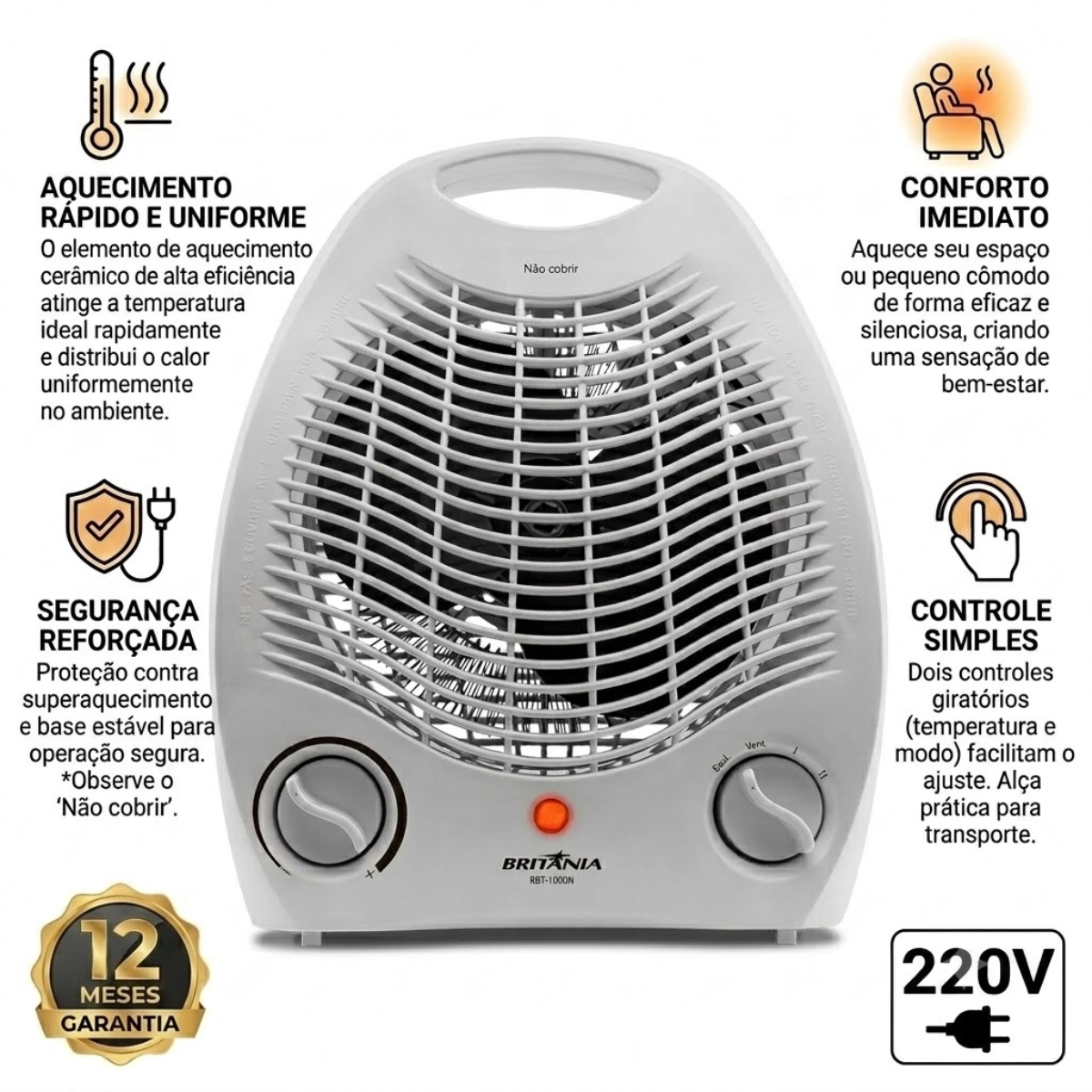 AQUECEDOR ELÉTRICO BRITÂNIA AB1100N 1500W BRANCO 220V