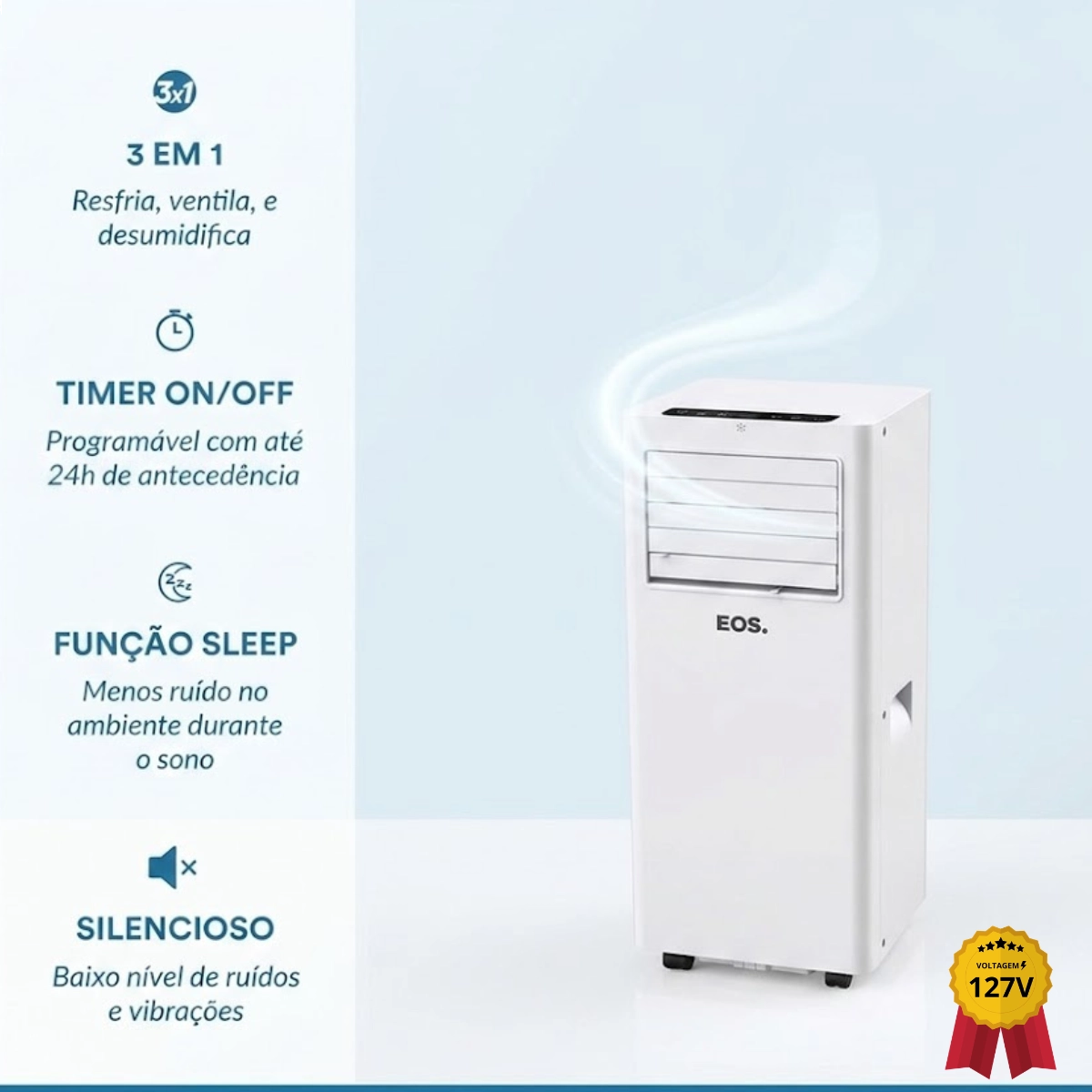 AR CONDICIONADO PORTÁTIL 10000 BTUS EOS SLIM EAP10F 127V BRANCO AR CONDICIONADO PORTÁTIL 10000 BTUS EOS SLIM EAP10F 127V BRANCO