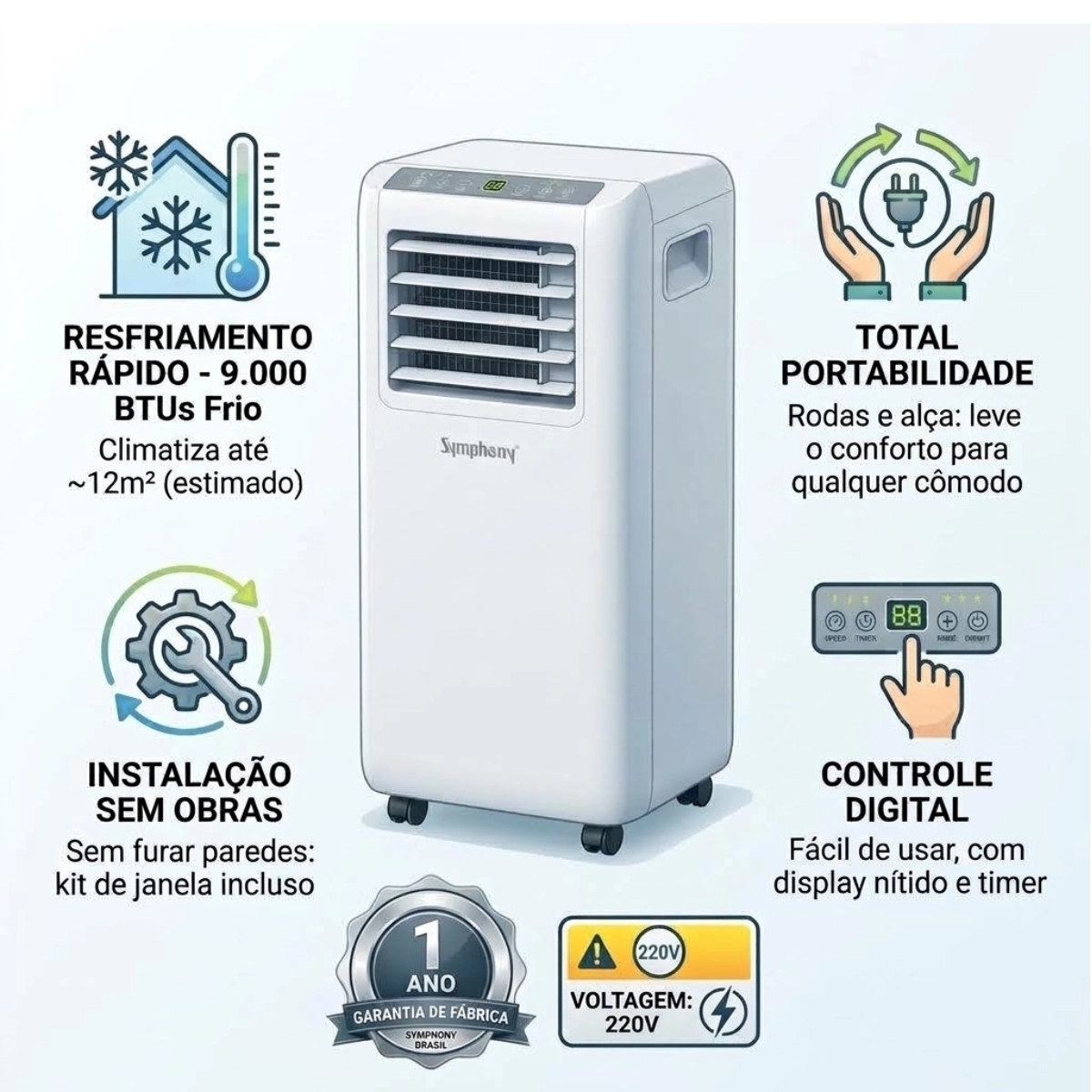 AR CONDICIONADO PORTÁTIL FRIO 9.000 BTUS SYMPHONY OPTIMA 9 BRANCO 220V AR CONDICIONADO PORTÁTIL FRIO 9.000 BTUS SYMPHONY OPTIMA 9 BRANCO 220V