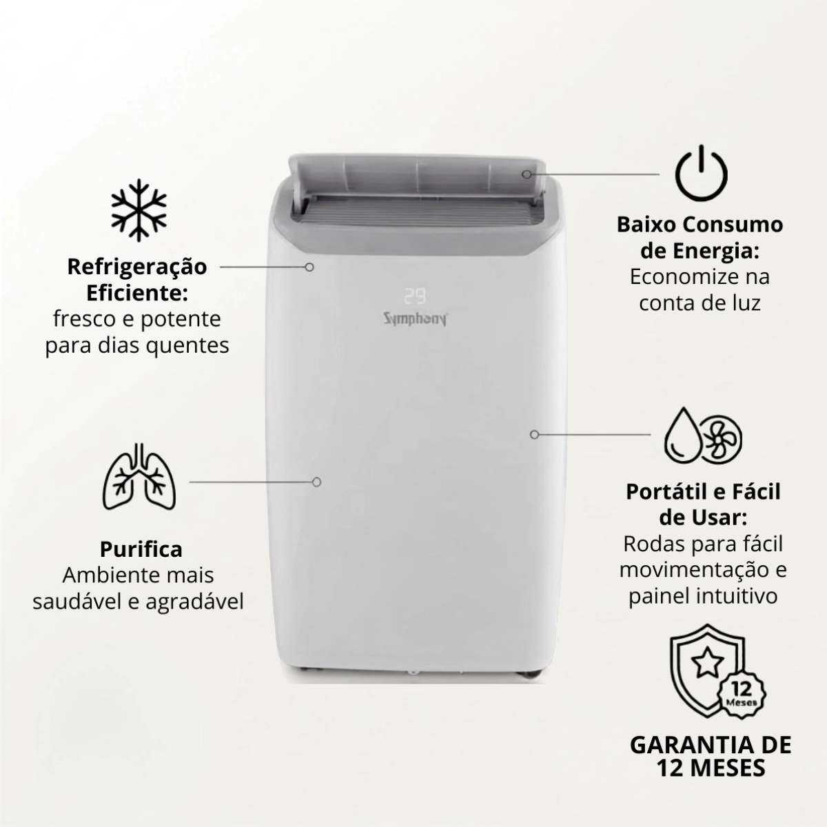 AR CONDICIONADO PORTÁTIL QUENTE E FRIO 12000 BTUS 220V SYMPHONY OPTIMA