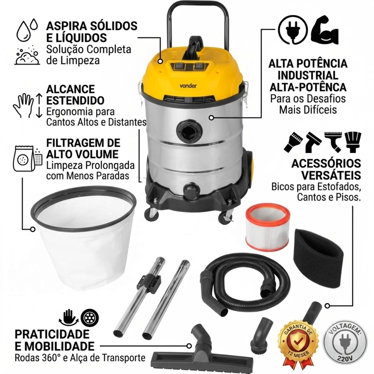 ASPIRADOR DE PÓ E LÍQUIDOS 2400W 60L APV2460 VONDER 220V ASPIRADOR DE PÓ E LÍQUIDOS 2400W 60L APV2460 VONDER 220V