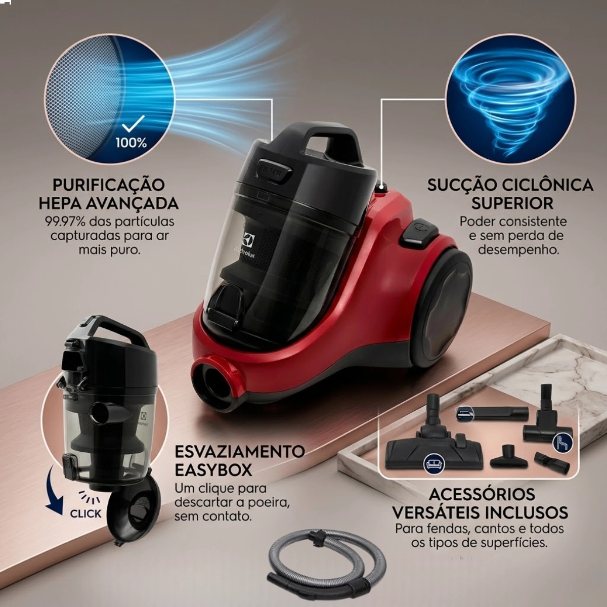 ASPIRADOR DE PÓ EASY C3 EAS31 ELECTROLUX 1800W COM FILTRO E BOCAL PET VERMELHO 127V