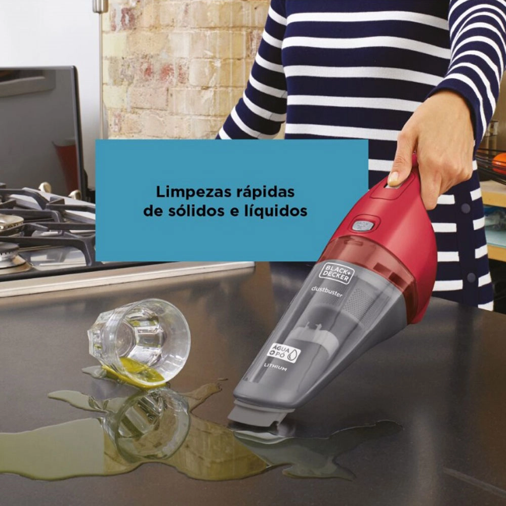 Aspirador Portátil Água e Pó Black Decker Vermelho 370ml Batéria Lítio Bivolt