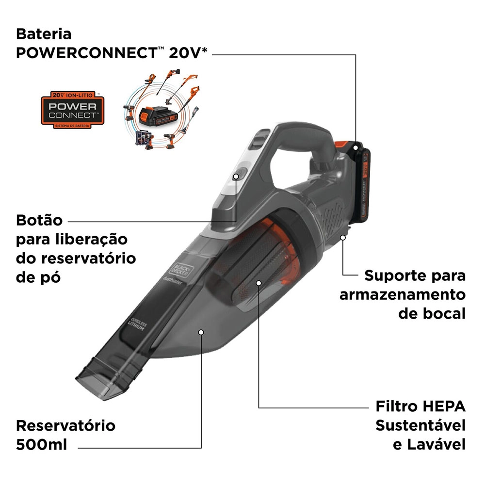 Aspirador Portátil Power Connect Dustbuster 20v Bchv001d1e-br Aspirador Portátil Power Connect Dustbuster 20v Bchv001d1e-br