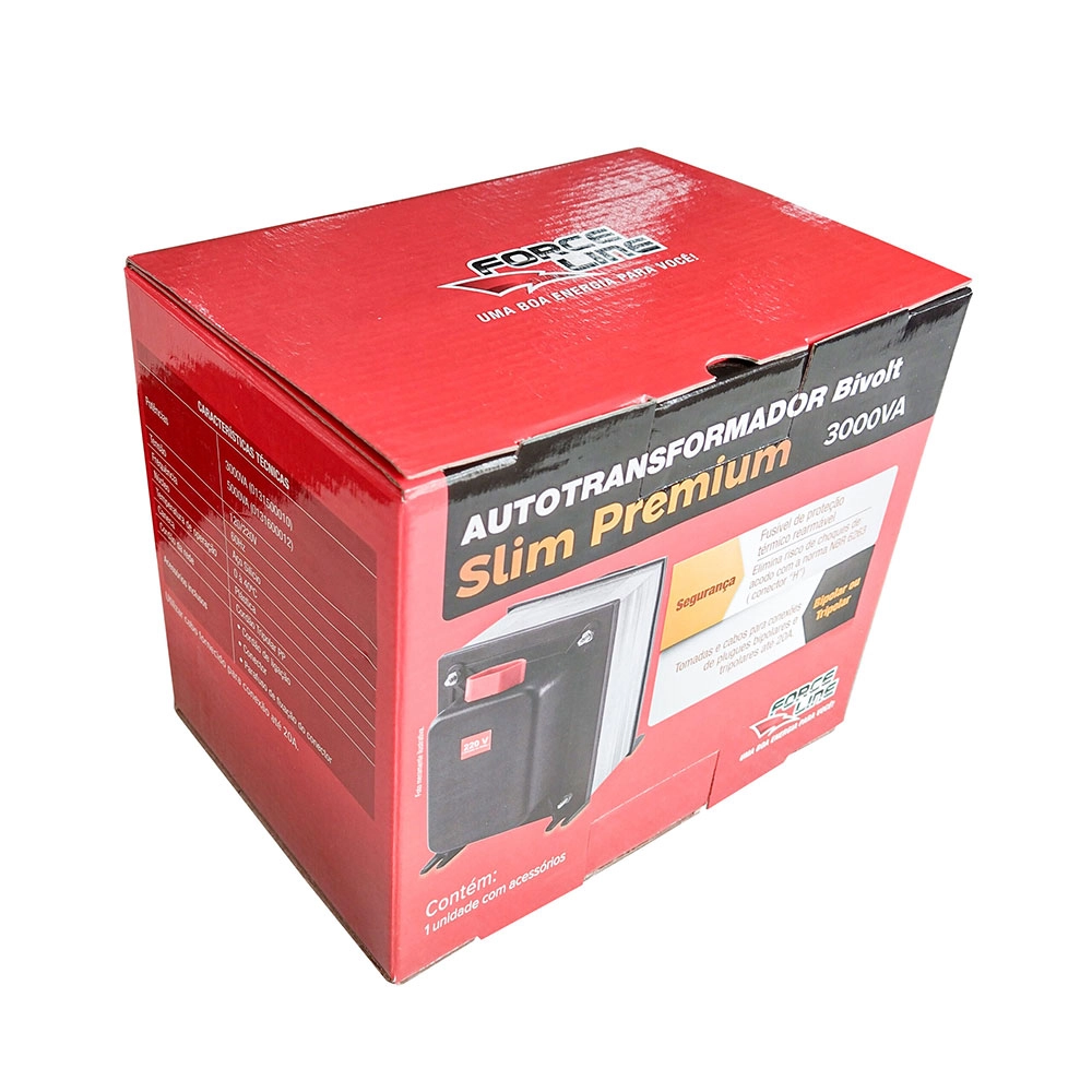 AUTOTRANSFORMADOR PRETO FORCELINE SLIM PREMIUM BIVOLT 3000VA 