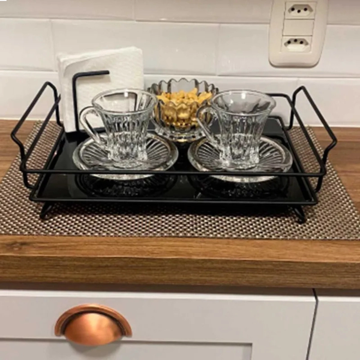 Bandeja Aramada com Vidro Iris L390 X A40 X P250mm - Preto Fosco