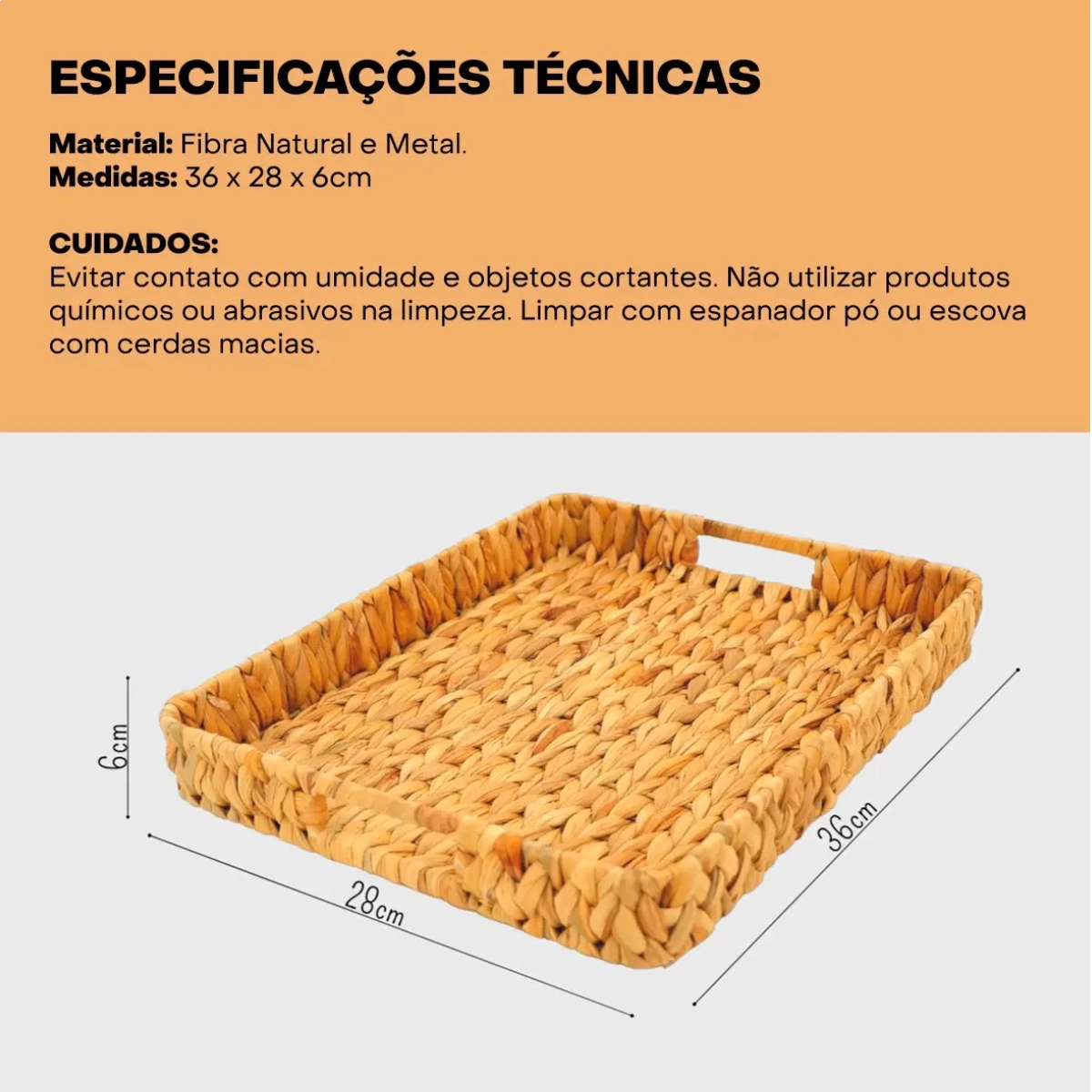 BANDEJA DE CAFE RETANGULAR GRANDE SEAGRASS FIBRA NATURAL REFORÇADA