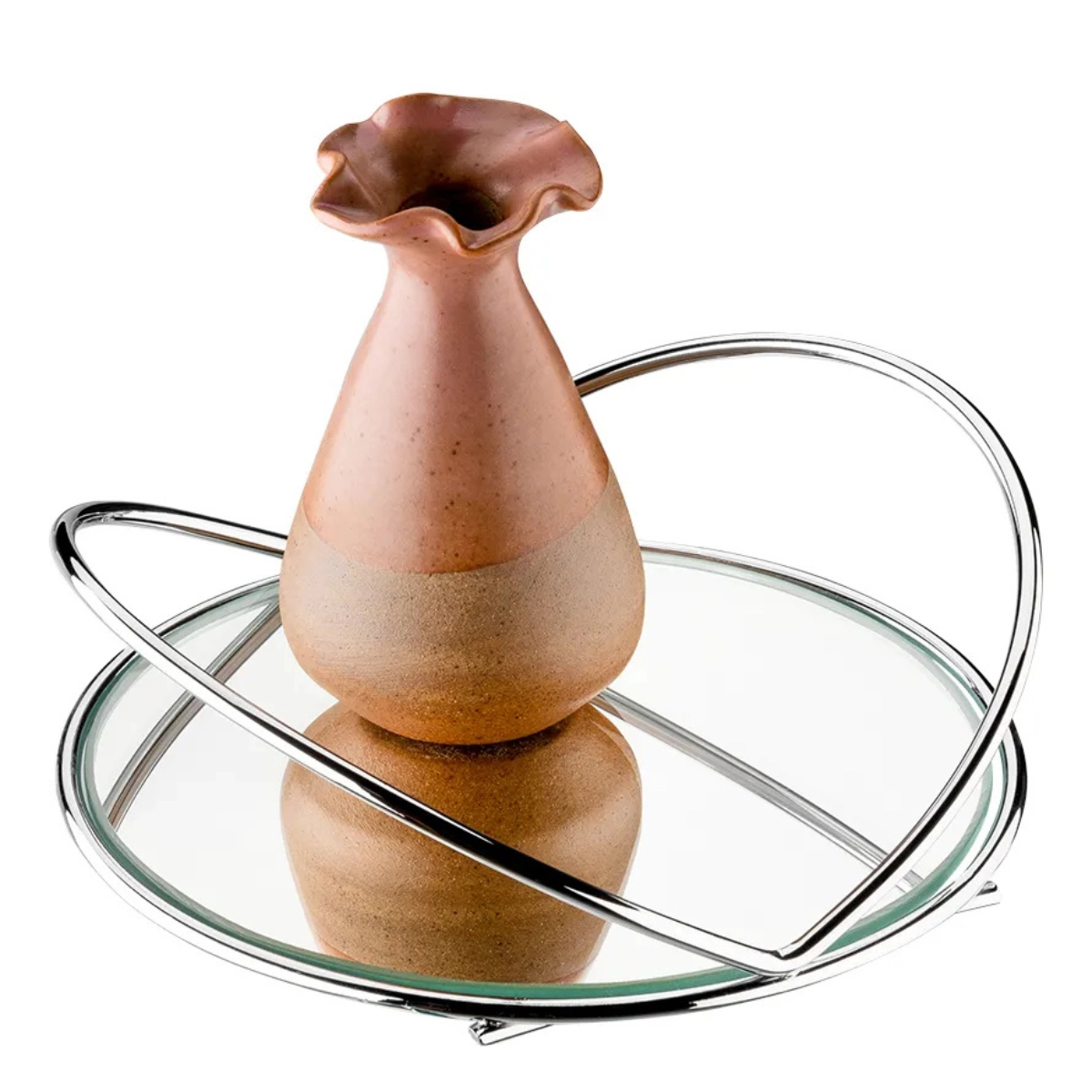 BANDEJA DECORATIVA ARAMADA REDONDA 15CM COM ESPELHO CROMADA