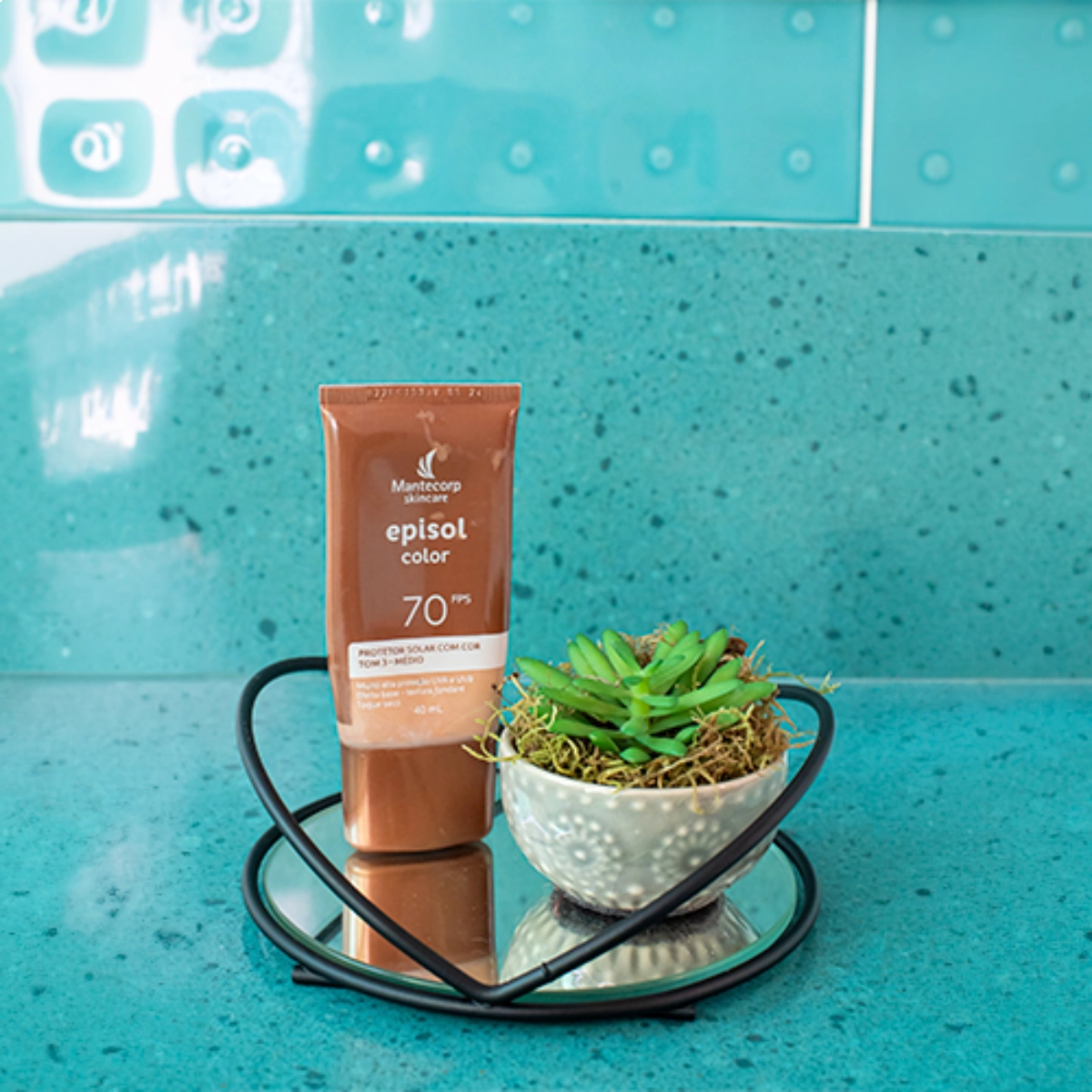 BANDEJA DECORATIVA ARAMADA REDONDA 15CM COM ESPELHO CROMADA