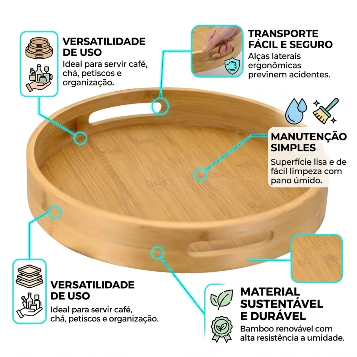 BANDEJA RENDONDA FUNDA BAMBU 30CM