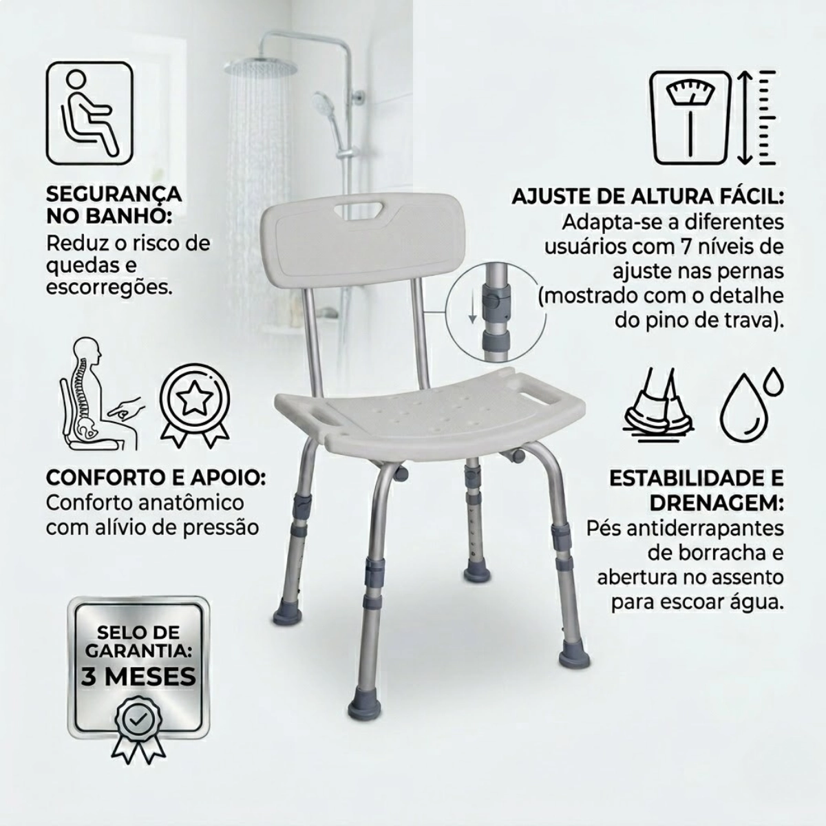 Banqueta de Higienizacao D2 com Encosto Banqueta de Higienizacao D2 com Encosto