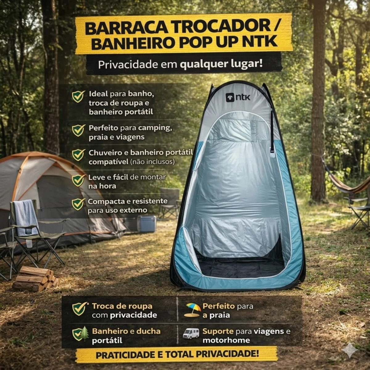 BARRACA BANHEIRO TROCADOR E PROVADOR CAMPING POP UP NAUTIKA 
