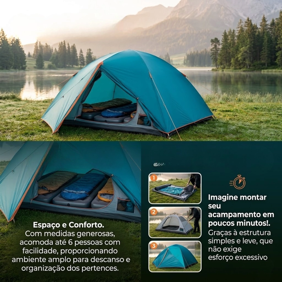 BARRACA DE CAMPING COLORADO GT 6 PESSOAS TECIDO IMPERMEAVEL NAUTIKA AZUL BARRACA DE CAMPING COLORADO GT 6 PESSOAS TECIDO IMPERMEAVEL NAUTIKA AZUL