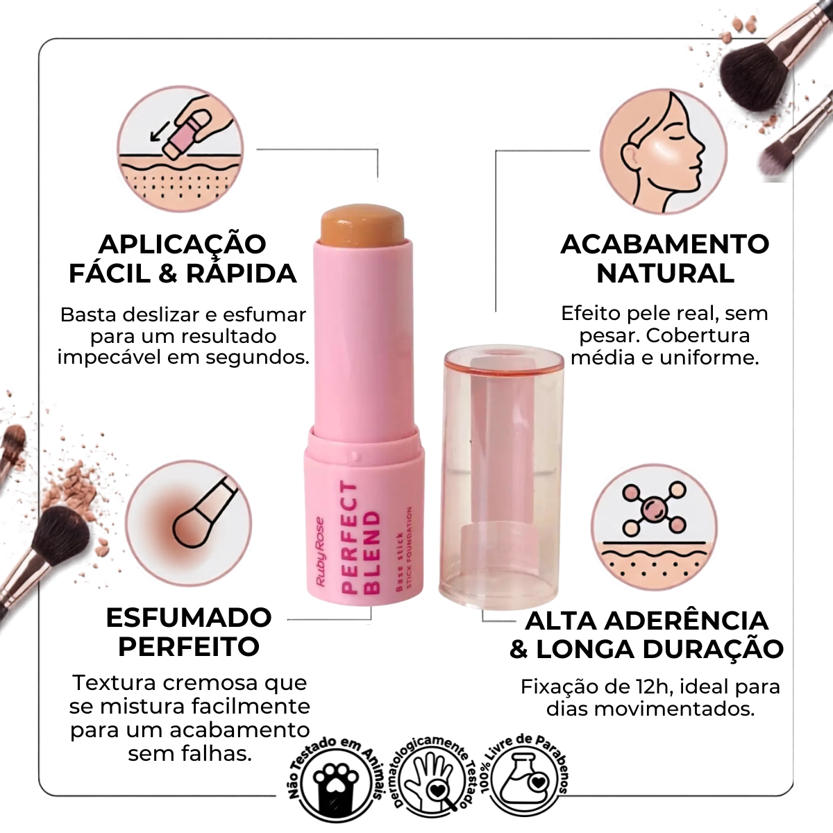 BASE STICK RUBY ROSE PERFECT BLEND EM BASTÃO CREMOSA TOM FS40 BASE STICK RUBY ROSE PERFECT BLEND EM BASTÃO CREMOSA TOM FS40