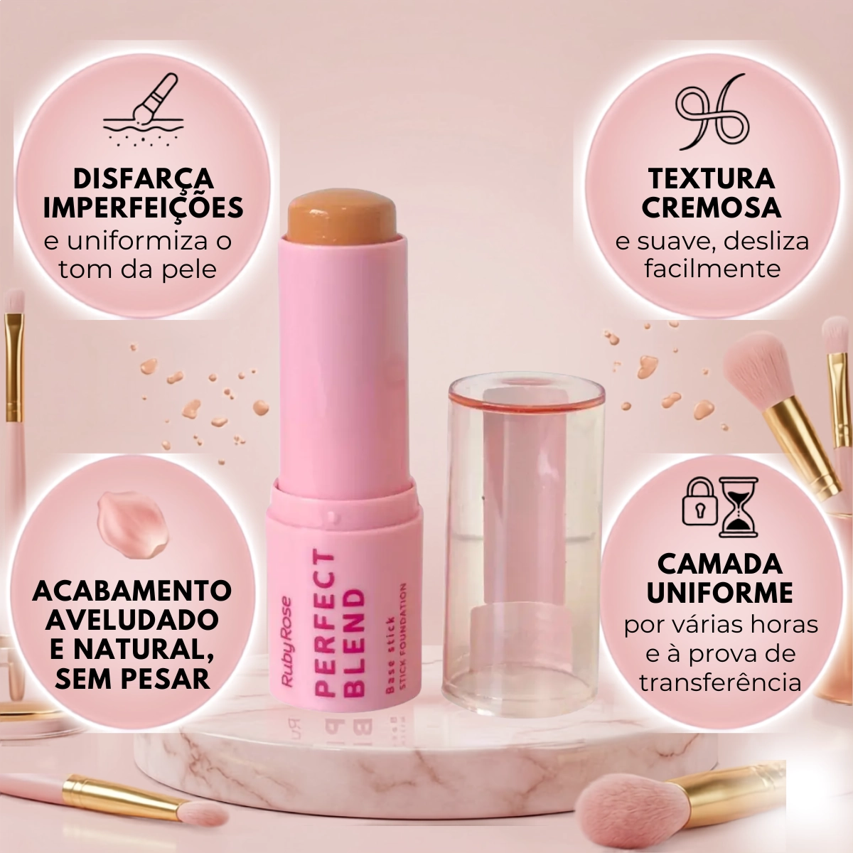 BASE STICK RUBY ROSE PERFECT BLEND EM BASTÃO CREMOSA TOM FS40 BASE STICK RUBY ROSE PERFECT BLEND EM BASTÃO CREMOSA TOM FS40