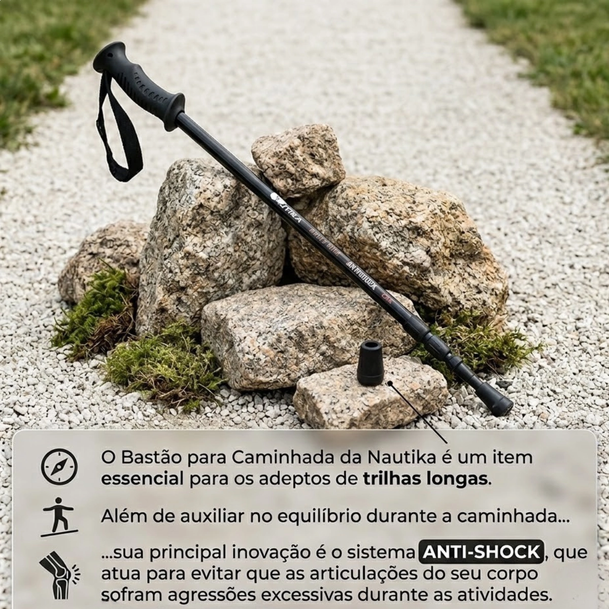 BASTAO DE CAMINHADA AJUSTAVEL ANTI-SHOK ULTRALEVE NAUTIKA PRETO BASTAO DE CAMINHADA AJUSTAVEL ANTI-SHOK ULTRALEVE NAUTIKA PRETO