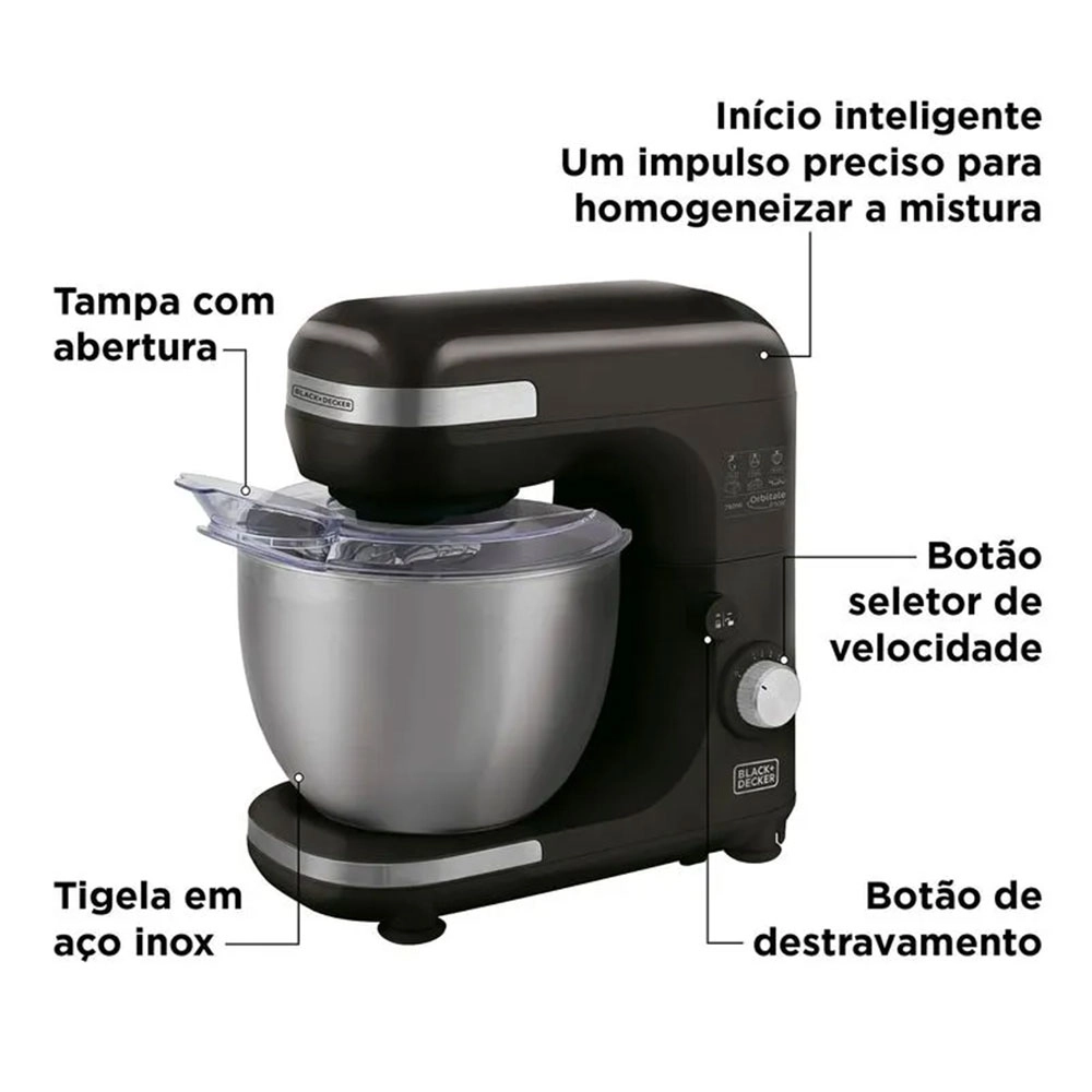 Batedeira Planetária Orbitale 5l Black Decker 750w 8 Velocidades 127v Batedeira Planetária Orbitale 5l Black Decker 750w 8 Velocidades 127v