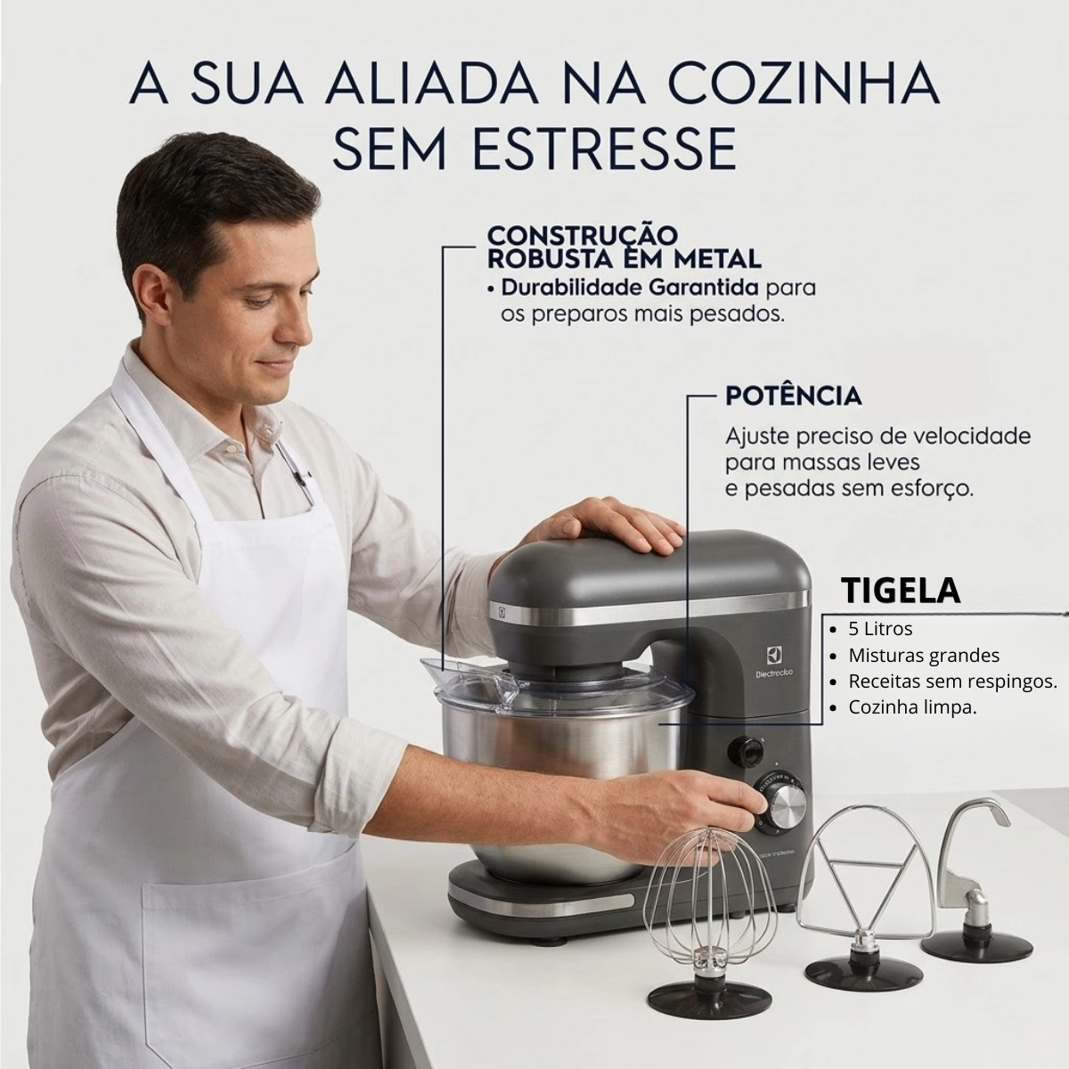 BATEDEIRA PLANETARIA ELECTROLUX 5L 220V 750W AÇO INOX 12 VELOCIDADES