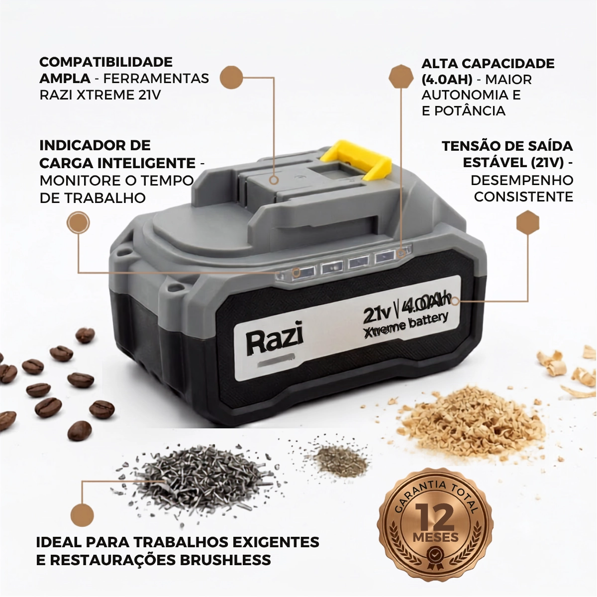 BATERIA DE LÍTIO RAZI 21V 4,0 AH RAZI