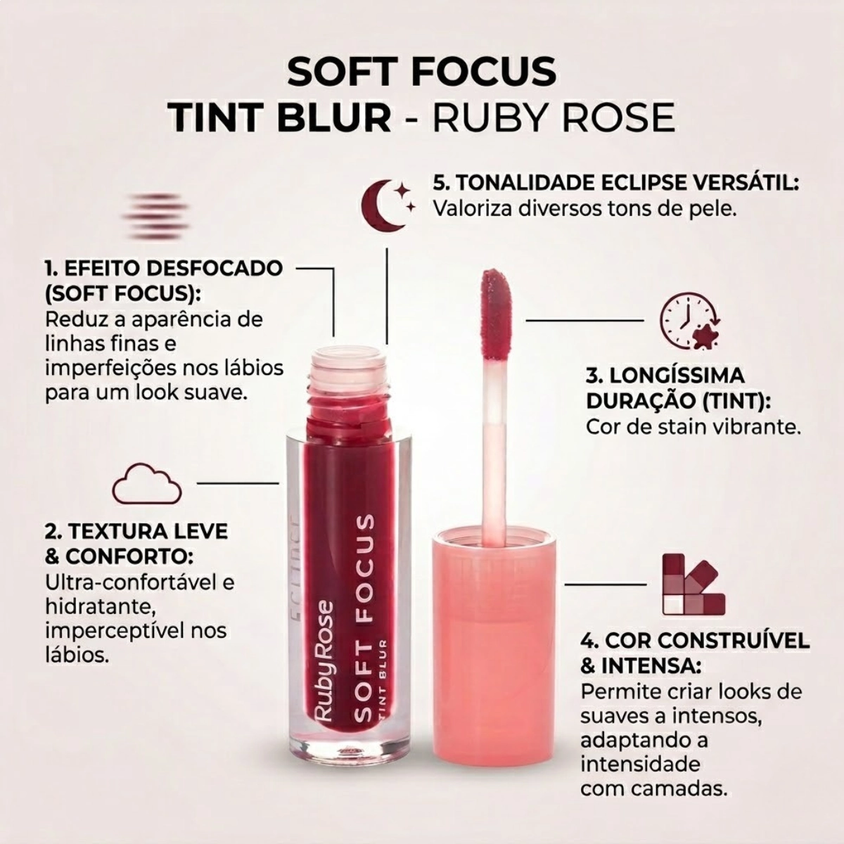 BATOM LÍQUIDO TINT BLUR SOFT FOCUS ECLIPSE HBL6601-1 RUBY ROSE BATOM LÍQUIDO TINT BLUR SOFT FOCUS ECLIPSE HBL6601-1 RUBY ROSE