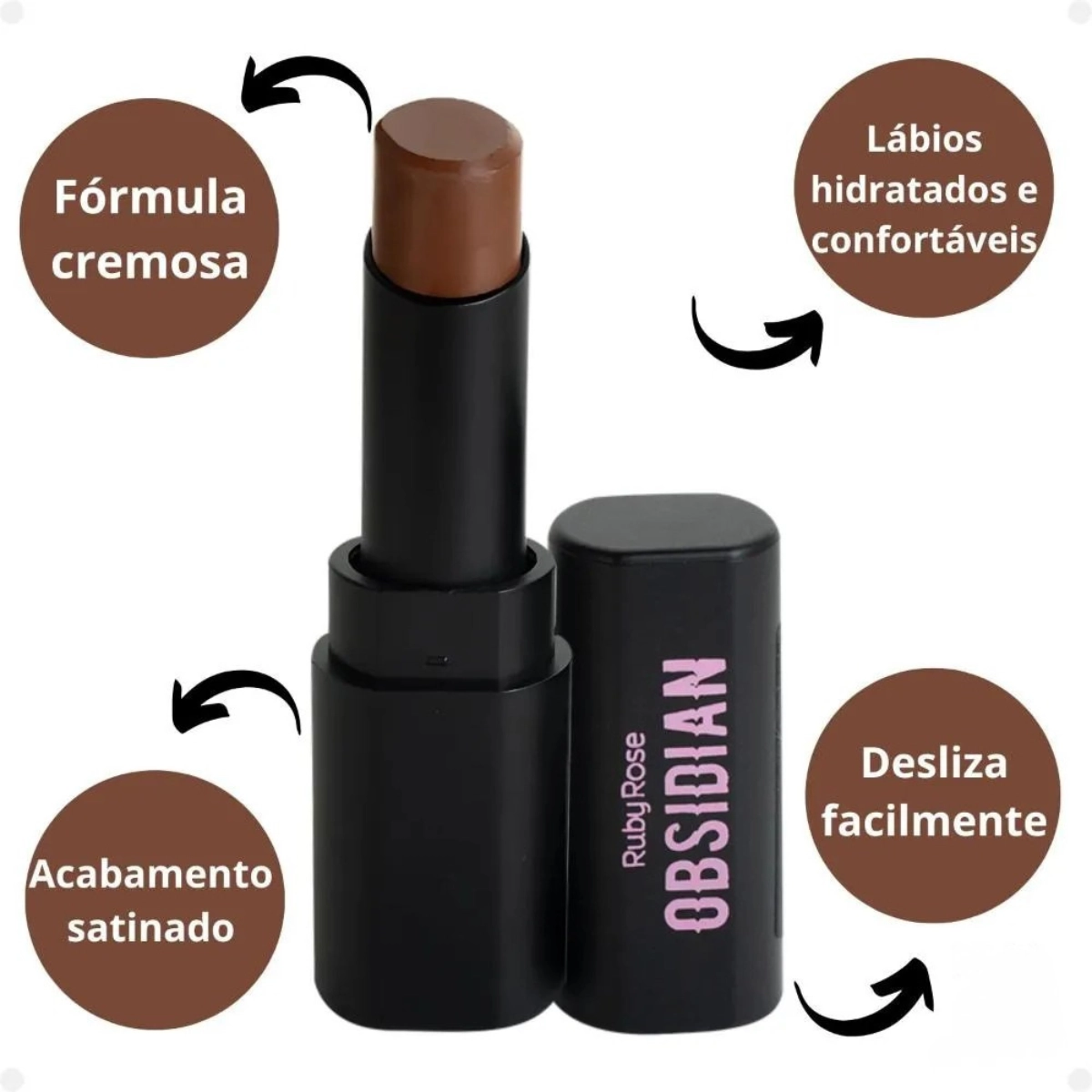 BATOM LABIAL LIPSTICK CREAM SATIN OBSIDIAN HB70002 RUBY ROSE