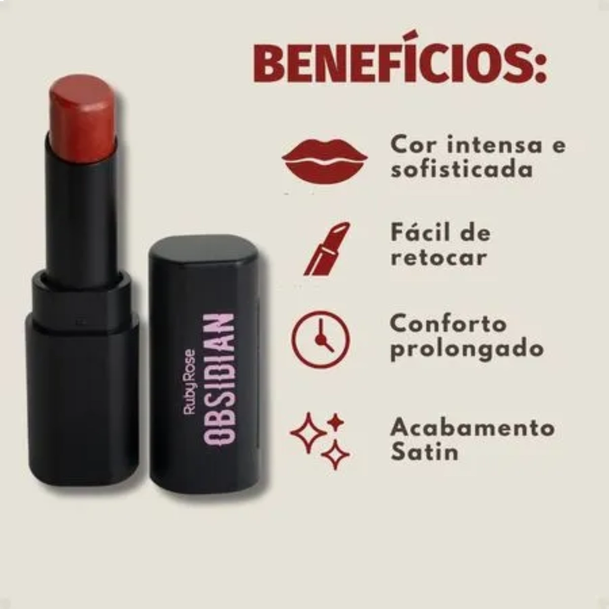 BATOM LABIAL LIPSTICK CREAM SATIN OCS04 OBSIDIAN HB70004 RUBY ROSE
