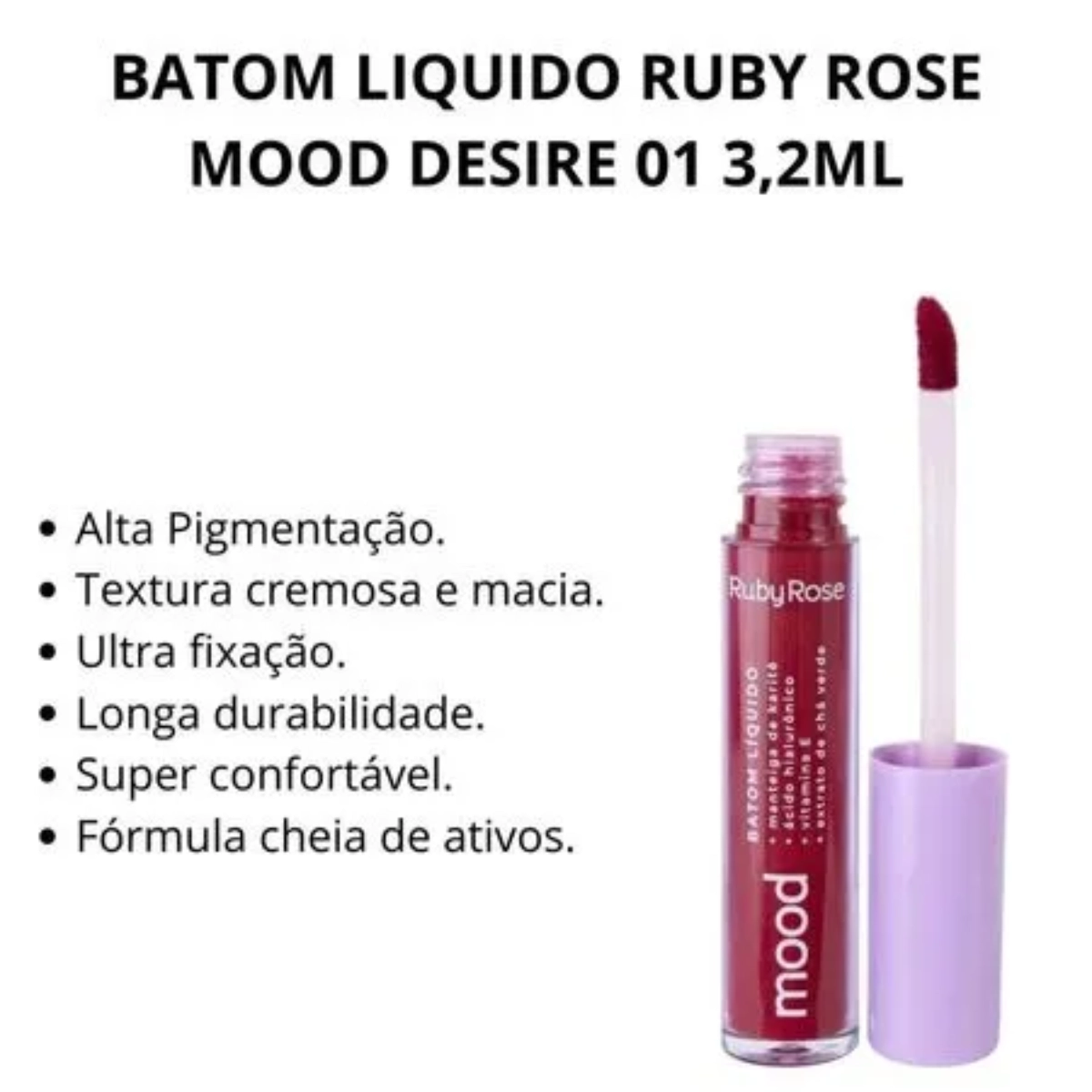 BATOM LABIAL LIQUIDO MOOD HB566S1 3,2ML DESIRE RUBY ROSE
