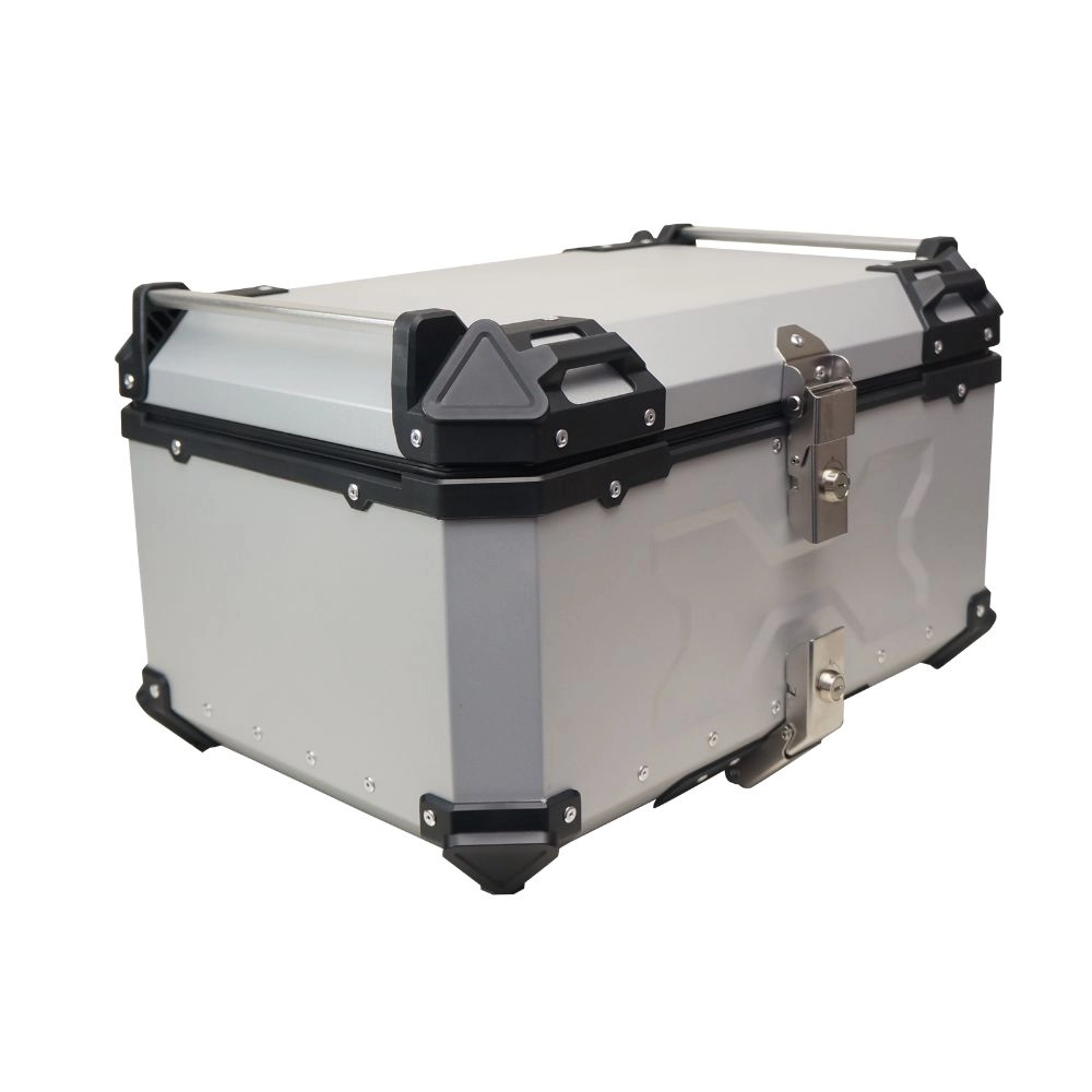 Bau de Moto Traseiro 60 Litros Universal Aluminio Anti-roubo Prata Cabem 2 Capacetes