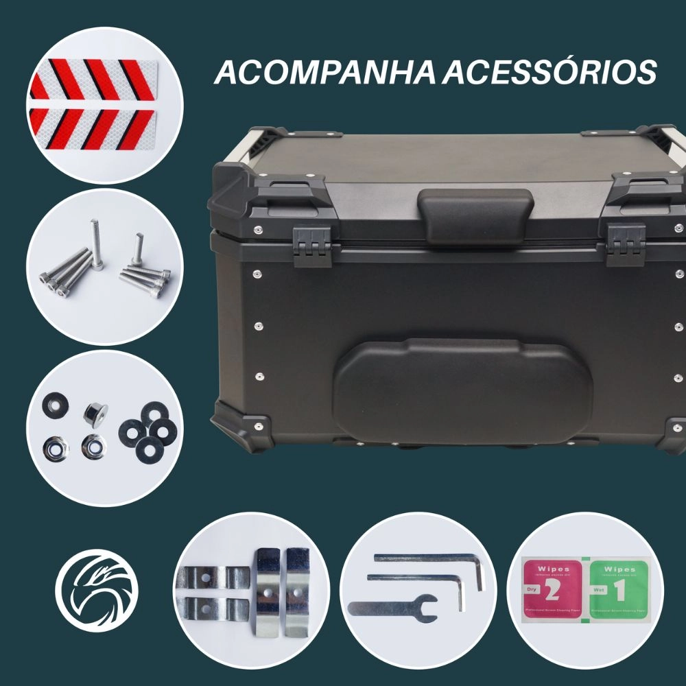 Bau de Moto Traseiro 60 Litros Universal Aluminio Anti-roubo Preto Cabem 2 Capacetes Bau de Moto Traseiro 60 Litros Universal Aluminio Anti-roubo Preto Cabem 2 Capacetes