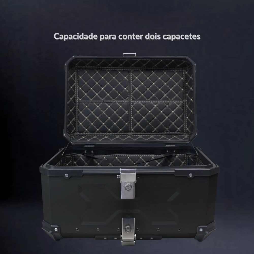 Bau de Moto Traseiro 60 Litros Universal Aluminio Anti-roubo Preto Cabem 2 Capacetes Bau de Moto Traseiro 60 Litros Universal Aluminio Anti-roubo Preto Cabem 2 Capacetes