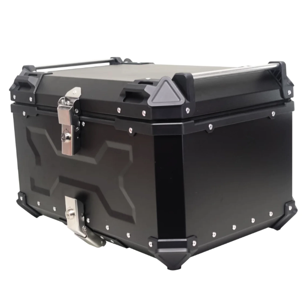 Bau de Moto Traseiro 65 Litros Universal Aluminio Anti-roubo Preto Cabem 2 Capacetes