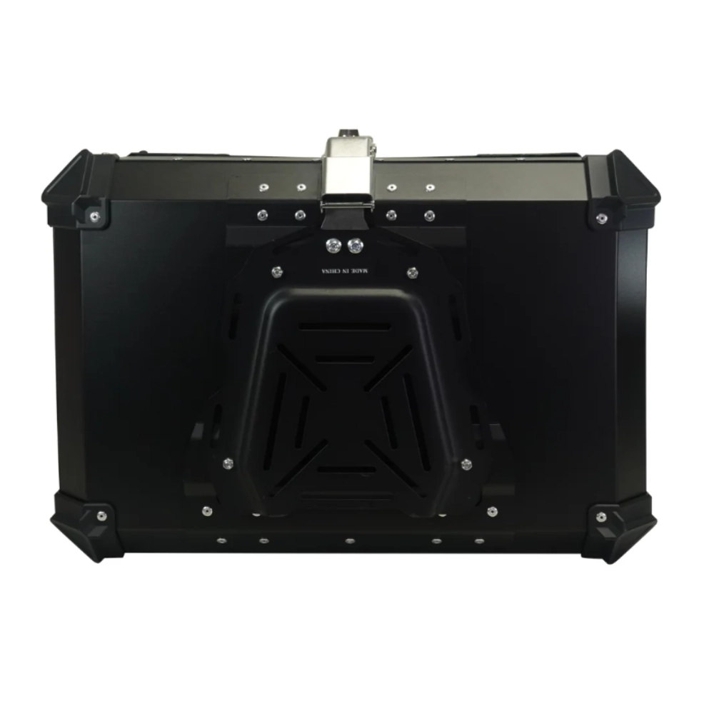 Bau de Moto Traseiro 65 Litros Universal Aluminio Anti-roubo Preto Cabem 2 Capacetes