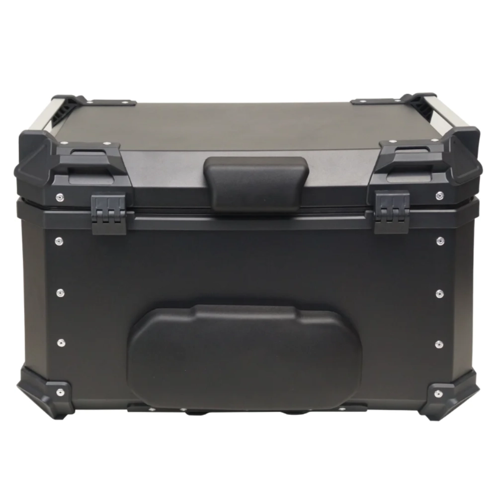 Bau de Moto Traseiro 65 Litros Universal Aluminio Anti-roubo Preto Cabem 2 Capacetes