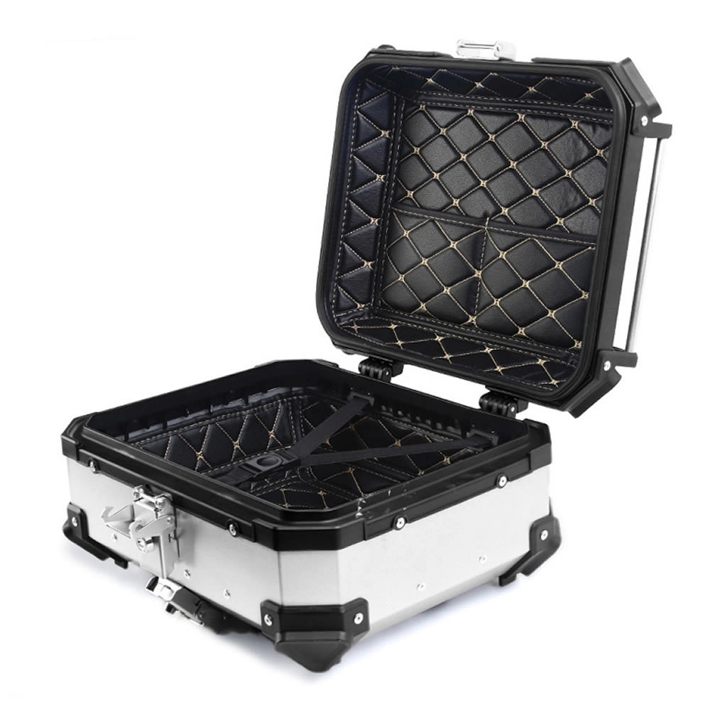 Bau para Moto Traseiro 45 Litros Universal Anti Roubo Tronos de Aluminio prata Bau para Moto Traseiro 45 Litros Universal Anti Roubo Tronos de Aluminio prata