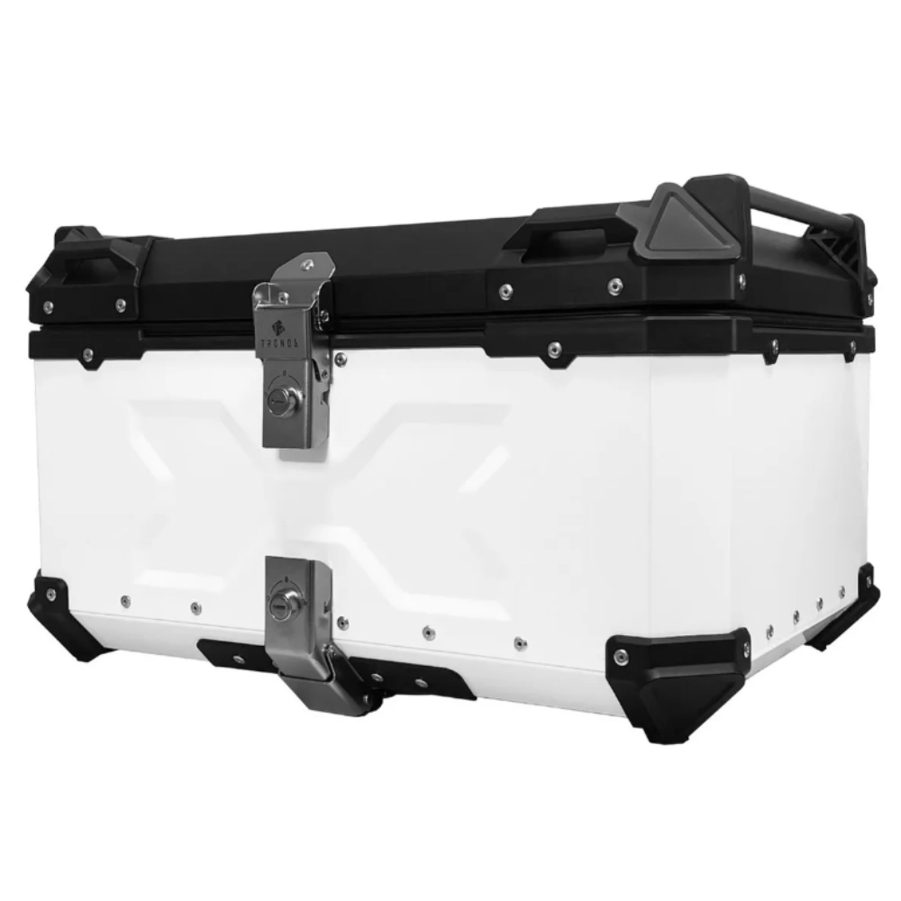 BAU TRASEIRO DE MOTO ALUMINIO 60 L T-X TRONOS BRANCO E PRETO