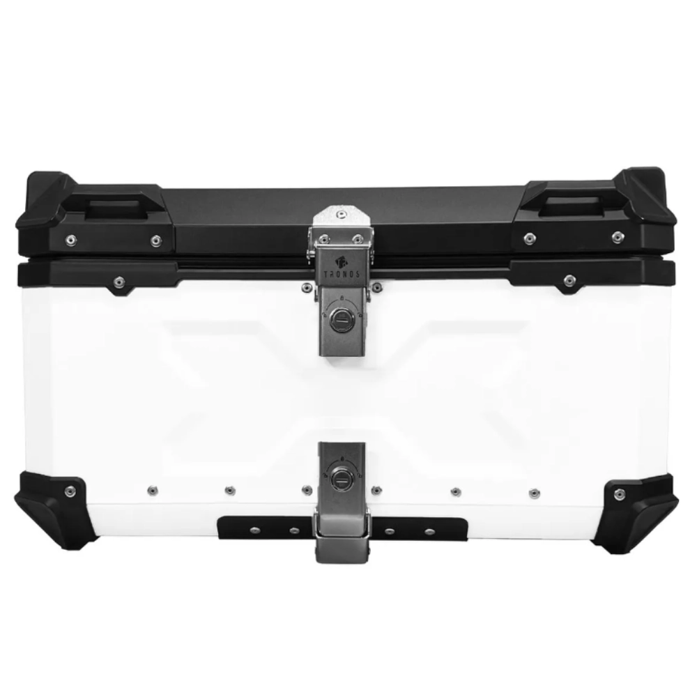 BAU TRASEIRO DE MOTO ALUMINIO 60 L T-X TRONOS BRANCO E PRETO