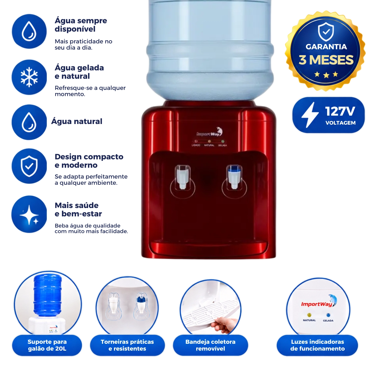 BEBEDOURO DE ÁGUA REFRIGERADO IMPORTWAY IWBAR VERMELHO 110V